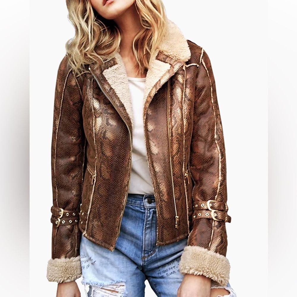 AS by DF Python Shearling Jacket | Medium | Brown - Picture 3 of 11